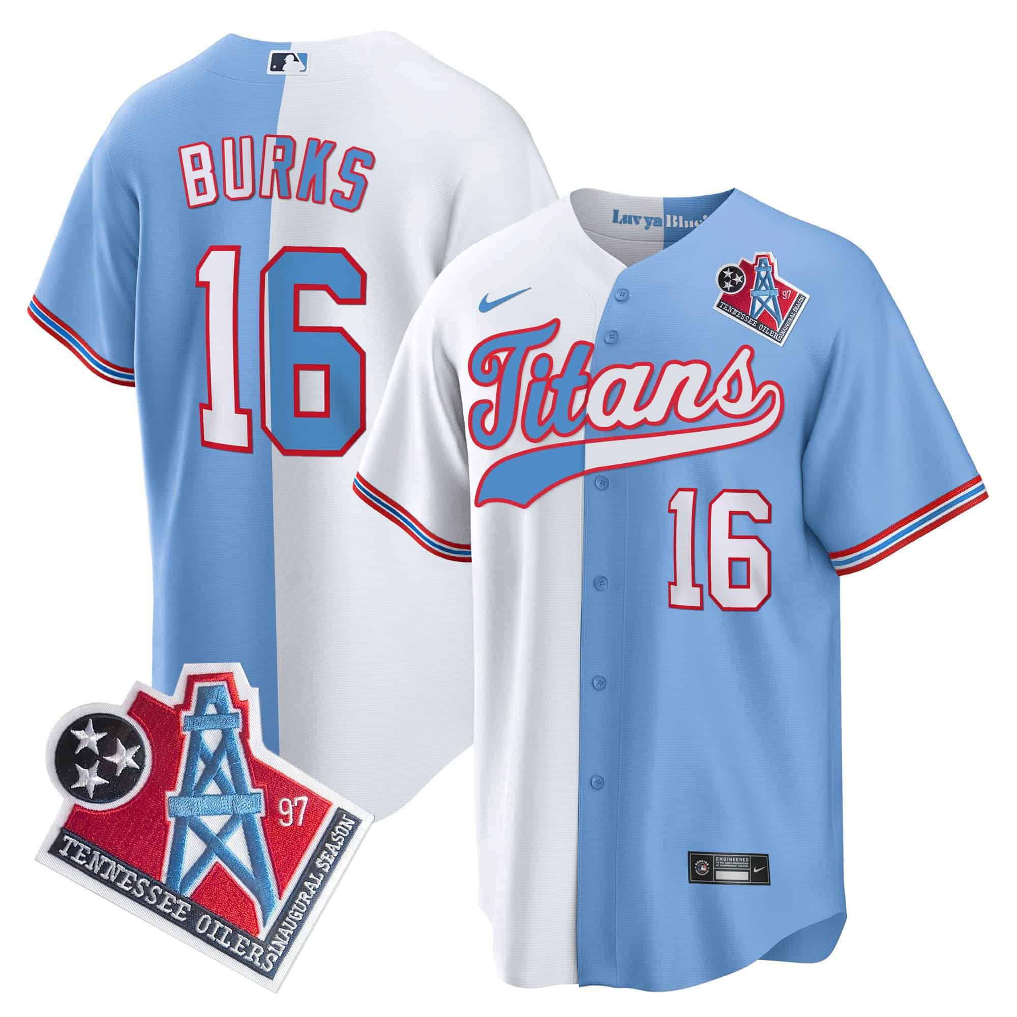 Men Tennessee Titans 16 Burks Light Blue with white Nike 1997 Throwback Limited Cool Base NFL Jersey